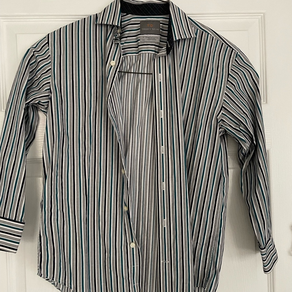 Thomas Dean Multicolor Striped Button-Down Shirt